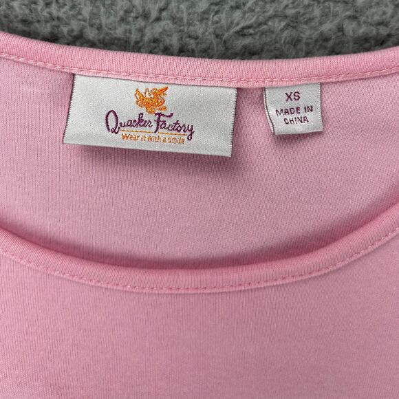 Quacker Factory Sz XS Pretty Pink Butterfly and Flowers 3/4 Sleeve Top Gorgeous - Picture 4 of 9